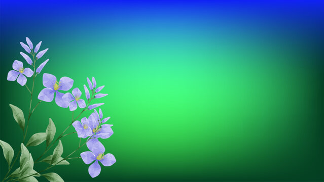 flowers blossom illustration with green and blue gradient mesh abstract background 
