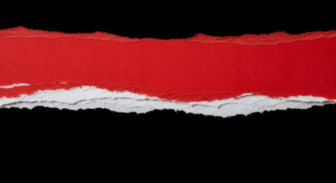 Torn red paper strip with white edges on black background