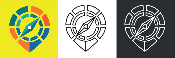 Compass and Map Pin Icon Set for Navigation and Location Services © Isnatun