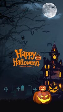 Vertical Halloween greetings, perfect for social media, promotional banners, and billboards. With a dark and creepy background theme. Happy Halloween!