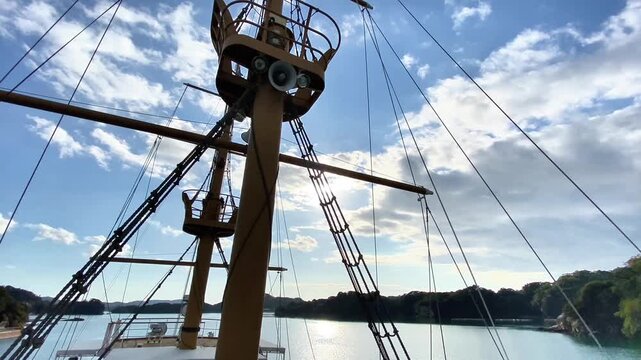  Masts and Crow's Nest of a Traditional Sailing Vessel at Sea