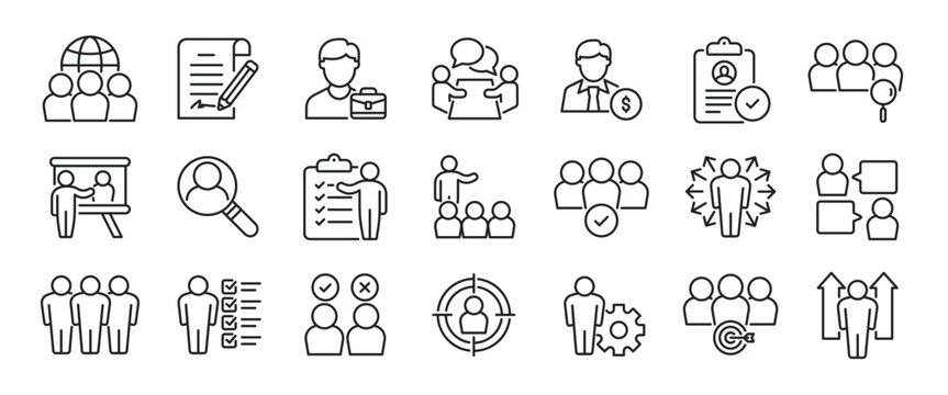 Recruitment minimal thin line icons. Related Human Resources, development, employee. Vector illustration