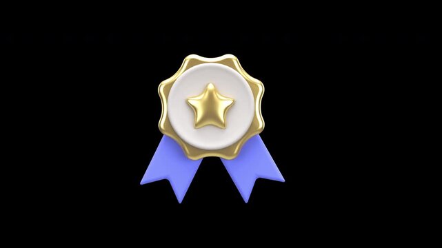 3D golden star badge with ribbons symbolizing achievement, excellence, award, and quality recognition with alpha channel
