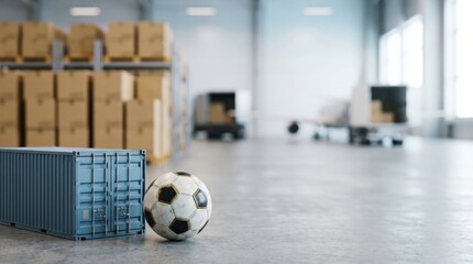 International soccer equipment shipping and global sports merchandise logistics in warehouse