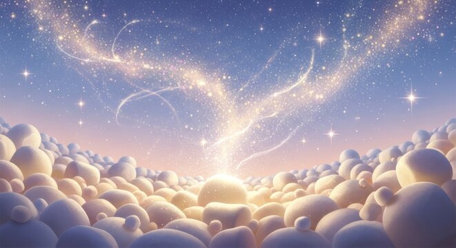 Cena on&iacute;rica de nuvens e luz celestial, c&eacute;u art&iacute;stico de beleza et&eacute;rea.