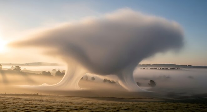 Dust devil storm in desert landscape.