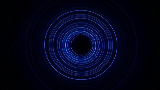 Elegance business circular concentric cycle blue abstract ring pattern black background with glowing light, circular concentric cycle elegance business blue neon ring abstract design, elegance