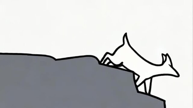 The mountain animal jumps along the rock and then runs down.