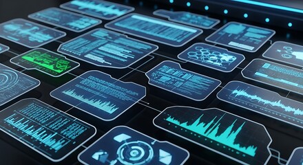 Fototapeta premium Futuristic digital interface with graphs.