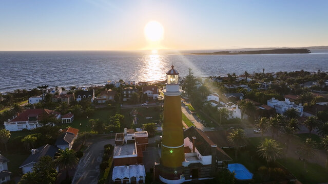 Sunset Punta Del Este In Maldonado Uruguay. Sunset Skyline. Beach Landscape. Downtown District. Sunset Punta Del Este At Punta Del Este In Maldonado Uruguay. South America Destination.