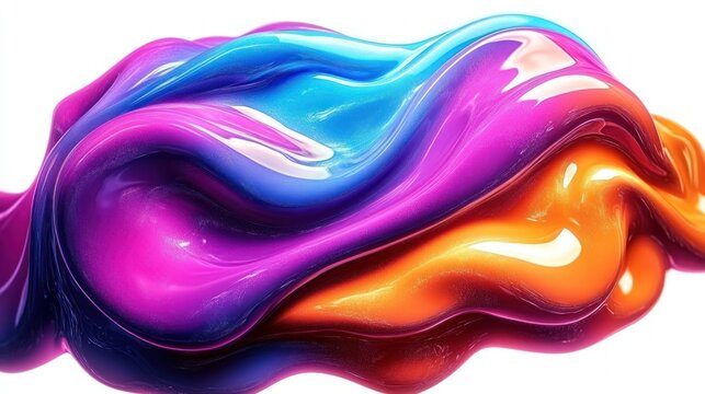 Glossy fluid swirl of vibrant blue, pink, purple and orange paint conveying energetic, playful and uplifting motion