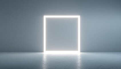 Fototapeta premium Illuminated Square Portal of Light in Minimalist Room.