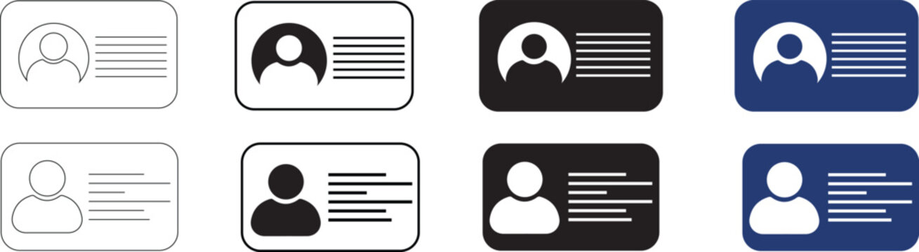 Modern User ID Card Icons.  ID card icon, Id card, driver's license identification icon. ID badge symbol and Passport Identity logo. Outline & Solid Avatar Card Icons vector. EPS10