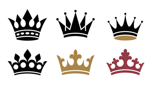 Set of six stylish crown icons in different colors and designs Vector