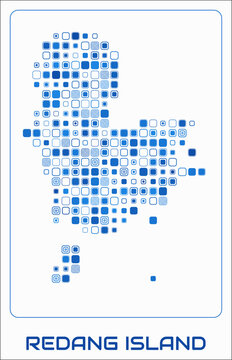 Redang Island digital style map. Large roundedSquare dots on white background. Dotted shape of the island. Vector map and title. Modern vector illustration.