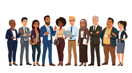 Obraz premium Diverse Team Illustration: A vibrant illustration showcasing a diverse group of professionals from various backgrounds, fostering an environment of collaboration and unity.