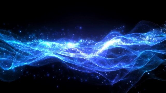 Glowing blue light wave energy flow.