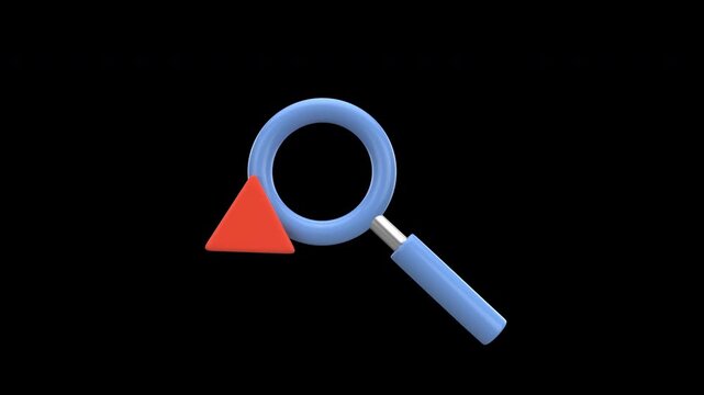 Magnifying glass with warning icon symbolizes error detection, security alert, or risk analysis in digital or data context with alpha channel