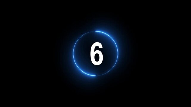 Glowing neon countdown one minute animation from 0 to 60 seconds animation on black background.