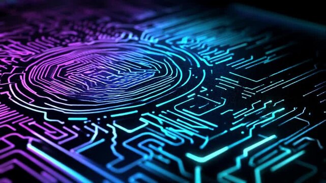 Glowing circuit board with fingerprint.