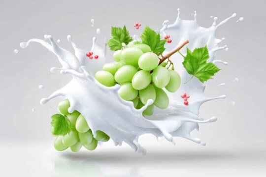 Fresh Green Grapes Splashing into Creamy Milk for a Refreshing and Vibrant Food Photography Shot