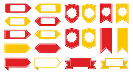 Set of diverse vector graphic shapes including banners ribbons and shield badges designed for professional business marketing and labeling tasks © Ibnu Gazali