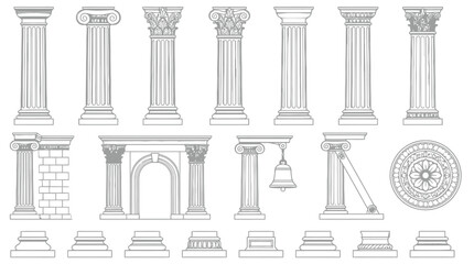 Naklejka premium Classical Greek and Roman Columns Capitals Arches and Architectural Ornaments
