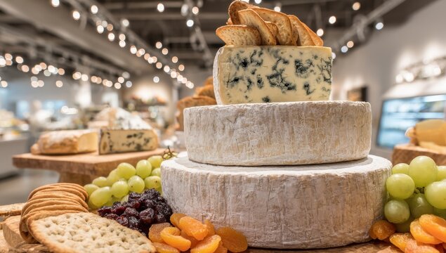 Gourmet Cheese Platter with Grapes and Crackers.