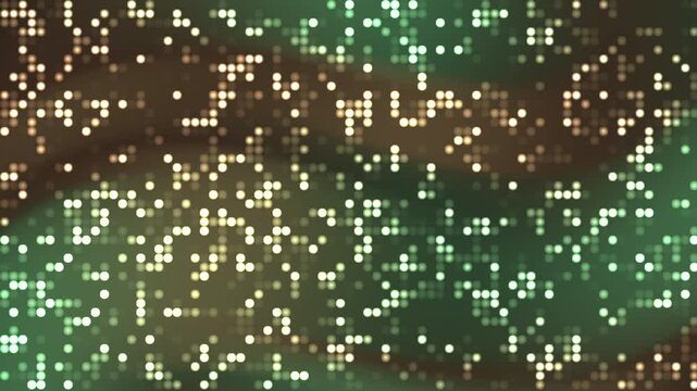 green and brown gradient background digital pattern of small glowing dots on a dark background. Ideal for futuristic backgrounds, tech concepts, digital designs.
