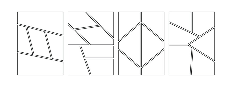 Blank collage grid manga comic storyboard layout panel template  Comic book page frame without content, photo collage, poster, flyer