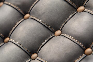 Naklejka premium close-up of tufted dark leather upholstery with tan buttons and detailed stitching conveying luxurious cozy elegance