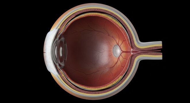 Visual System Anatomy Rendering Detailed Cross Section Diagram Depicting Iris Lens Retina and Optic Nerve Structure for Ophthalmology Education and Scientific Reference Aid
