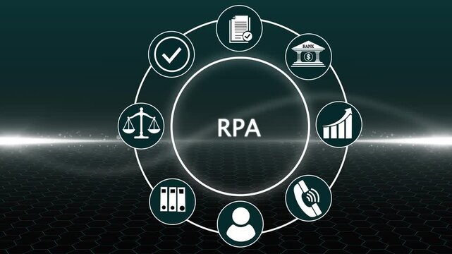 RPA Robotic process automation innovation technology concept. Business, technology, internet and t4k video animation bular background