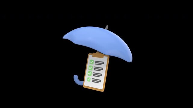 Umbrella shielding a checklist clipboard symbolizes business insurance, protection, and secure planning with alpha channel.