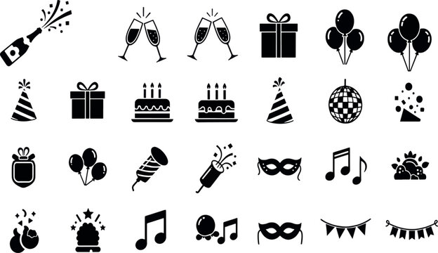 Adobe Illustrator Artwork Party Celebration and Event Holiday Glyph Icon Set