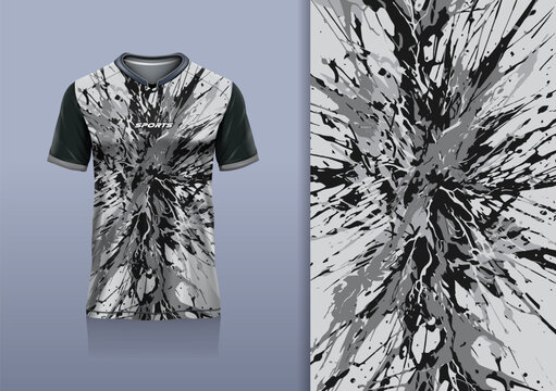 T-shirt mockup abstract texture grunge sport jersey design for football, soccer, racing, esports, running, black white gray color