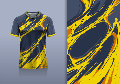 T-shirt mockup abstract texture grunge sport jersey design for football, soccer, racing, esports, running, yellow navy gray color