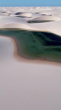 Lencois Maranhenses At Atins Maranhao Brazil. Turquoise Lagoons And Sand Dunes Creating Inspiring Landscape. Shore Horizon Beach Sea. Seaside Panorama. Atins Maranhao.