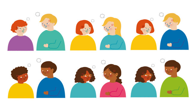 人物の口論イラストセット・白人・黒人/Set of illustrations depicting people arguing - Caucasian and Black 