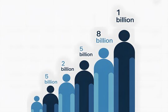 Population growth, human figures, infographic, blue icons, statistics, demographics, 1 billion to 8 billion