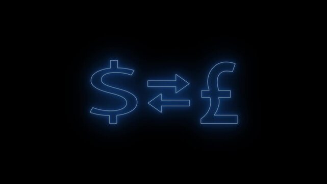 neon currency conversion usd to british pound animation for global business finance and economy concept.
