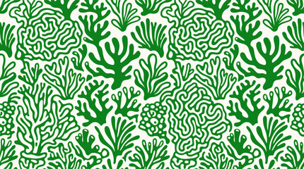 Vibrant Green Coral Reef Pattern Seamless Tropical Underwater Design © DJ Art