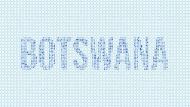 Botswana dotted map animation. Digital style shape of the country. Botswana shape and title dots appear with bulb flickering effect. Intro, outro, logo, title video.