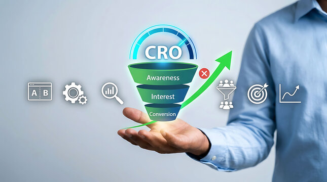 CRO conversion rate optimization funnel marketing analytics awareness interest conversion concept