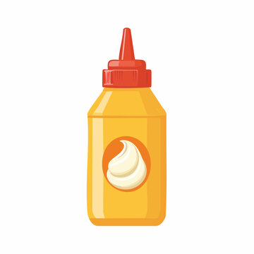 Yellow Squeeze Bottle with Red Cap and Swirl of Cream