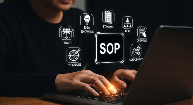 Business professional highlighting SOP standard operating procedure workflow system