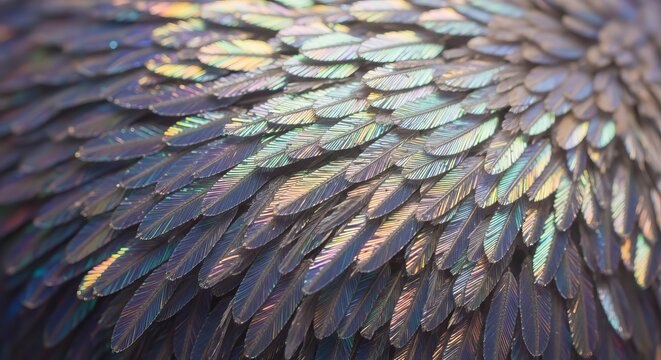 Intricate Iridescent Feather Texture With Shimmering Colors And Delicate Detail