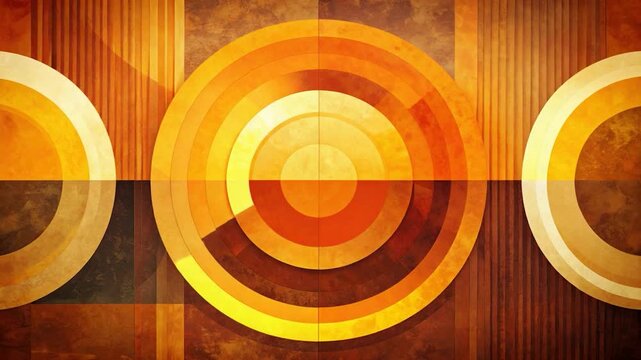 Geometric abstract art featuring circular forms and warm, earthy tones