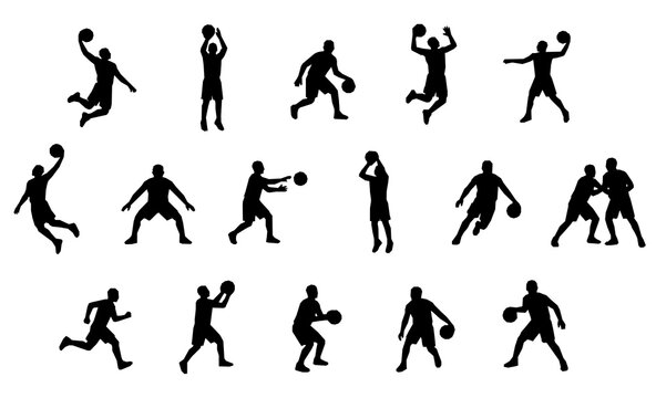 Basketball Player Dynamic Silhouette Icon Set Bundle