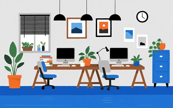 A minimalist modern office interior featuring a luxury wooden desk and ergonomic chair set against a clean wall with large windows illuminating the contemporary furniture design
